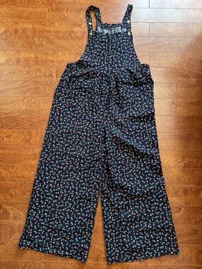 Floral Navy Wide-Leg Overalls Jumpsuit